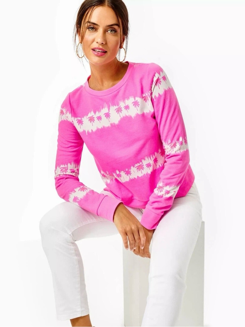 Lilly Pulitzer Gayl Sweatshirt NWT Size Small Paradise Palm Tie Dye